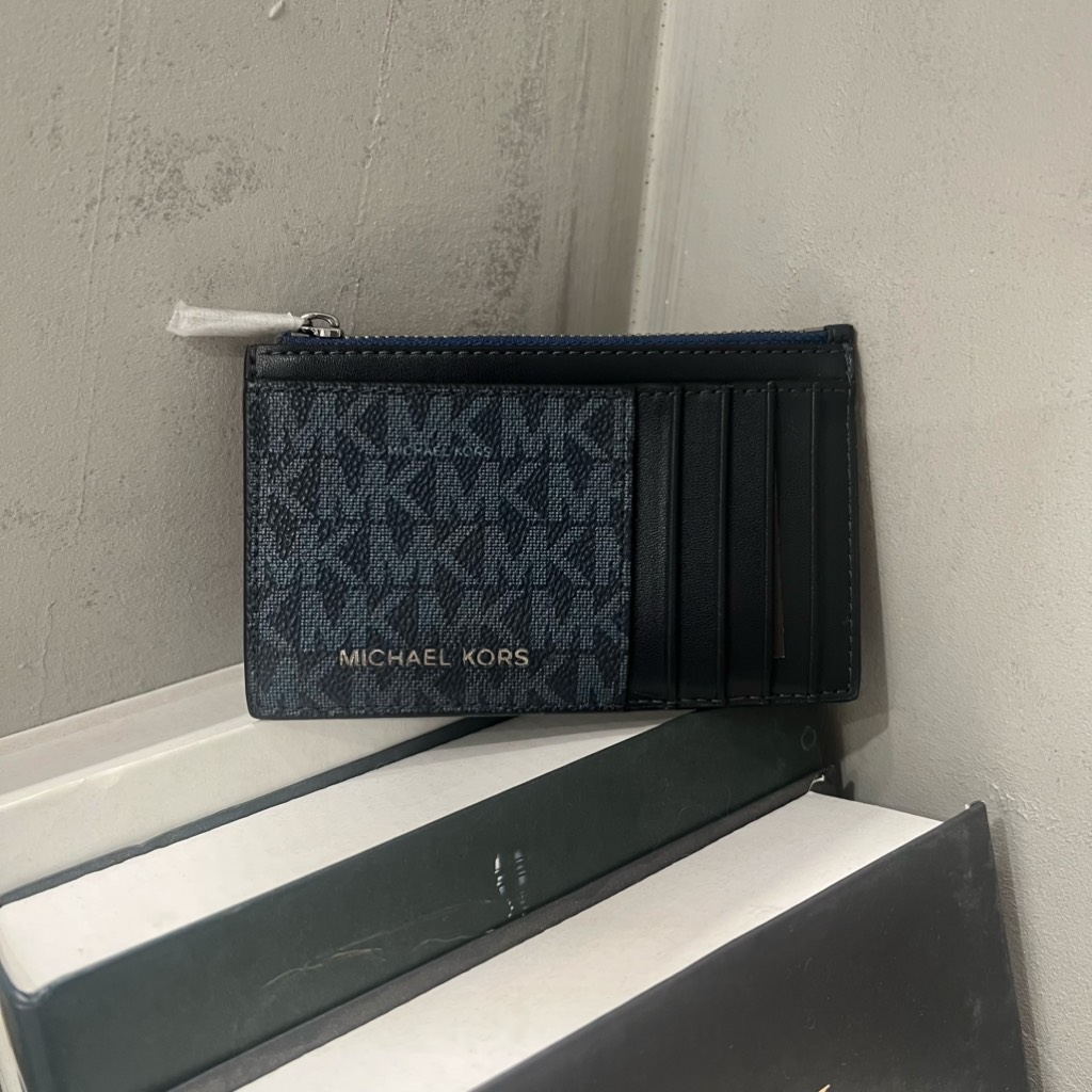 Ví Michael Kors Cooper Slim Signature Logo Zip Wallet Black Navy 36T4LCOZ7B