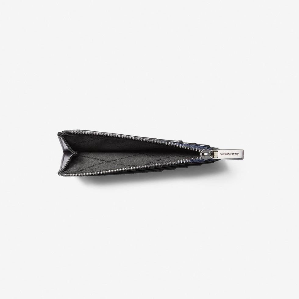 Ví Michael Kors Cooper Slim Signature Logo Zip Wallet Black Navy 36T4LCOZ7B