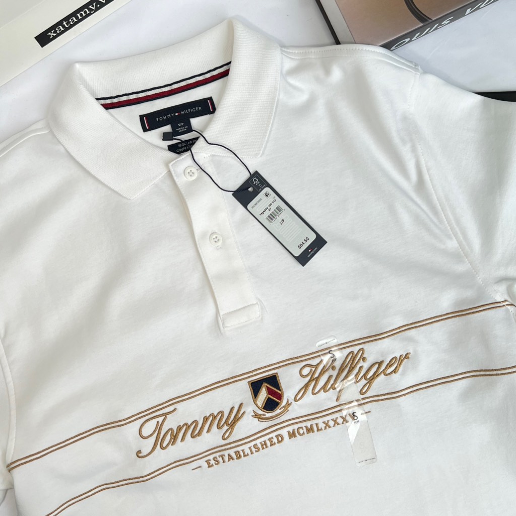 Áo Polo Tommy Hilfiger Regular Fit TH Script Interlock White 78JA894 100
