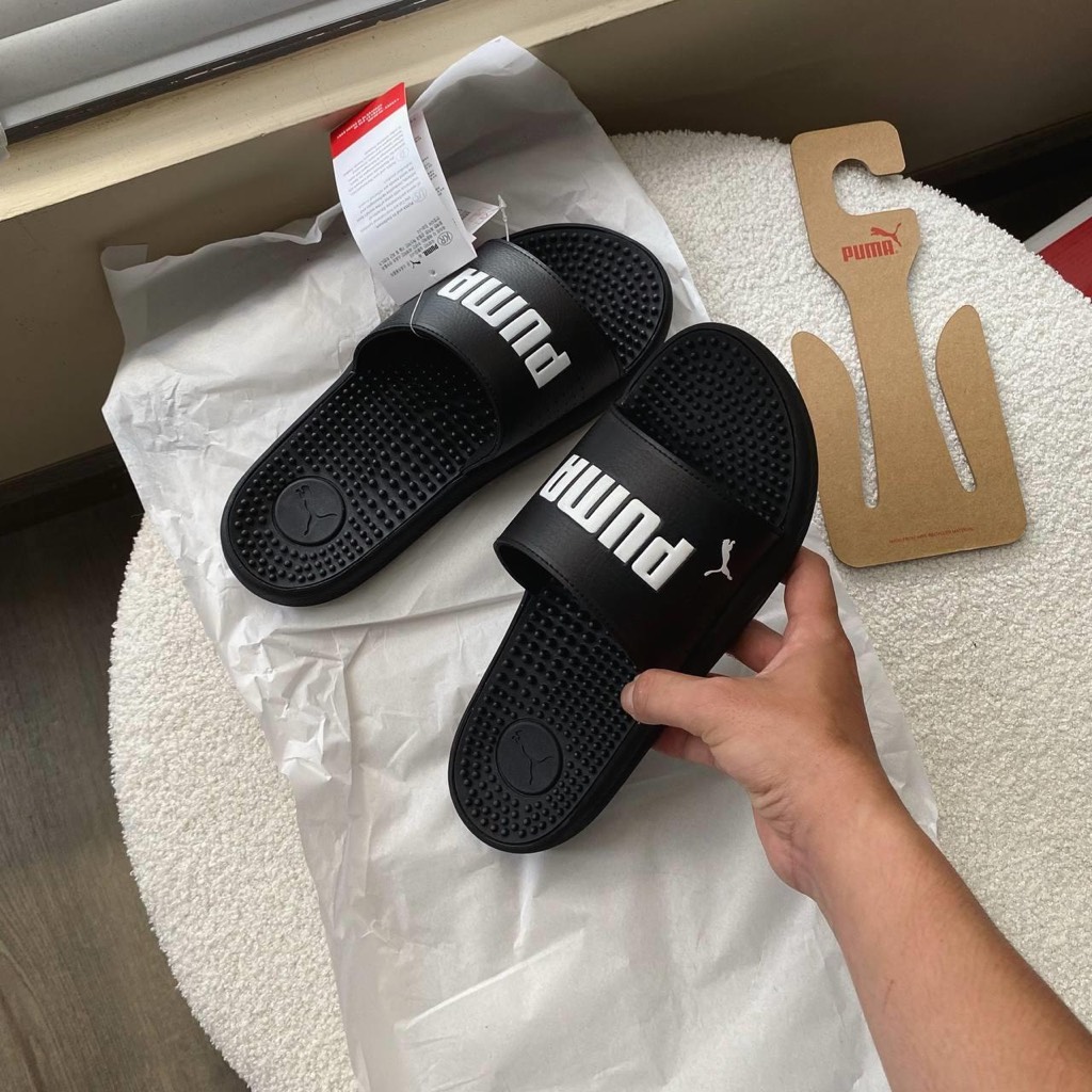 Dép Puma Softride Slide Massage Black White 383062 01