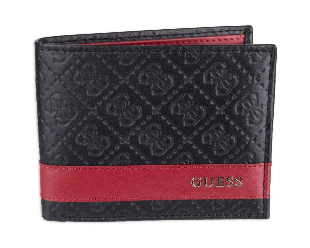 Ví GUESS Men's Leather Bifold With Fashion Details Black Red 31GU13X008 016