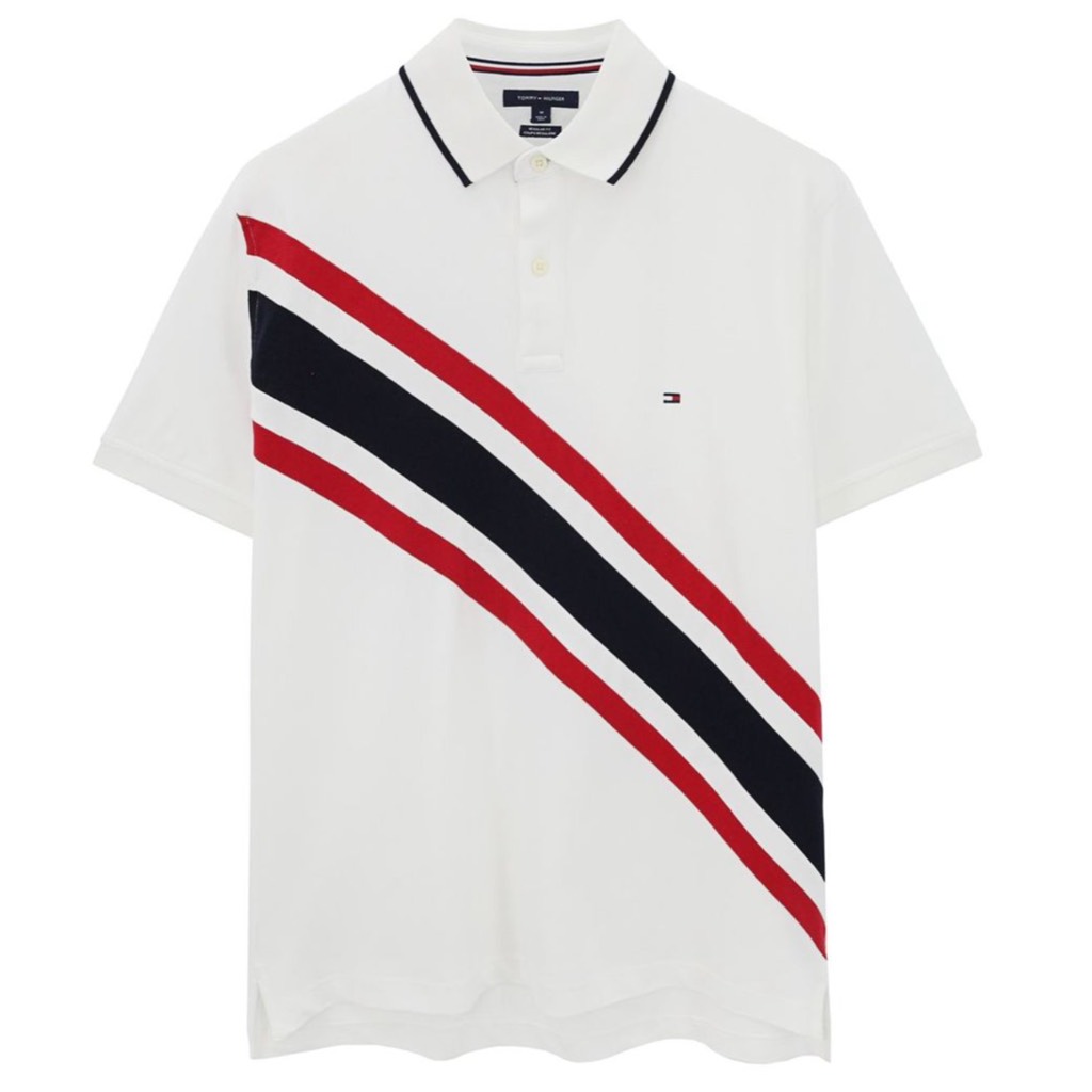 Áo Polo Tommy Hilfiger Regular Fit Banner Stripe Logo White 78JA988 100