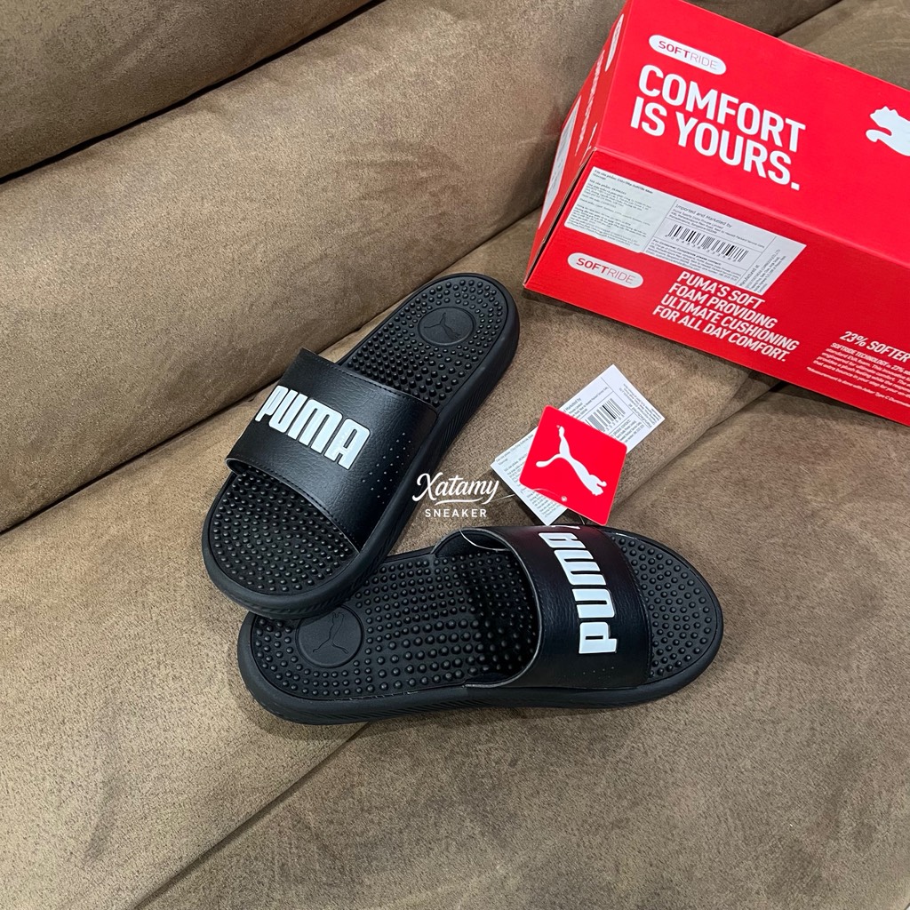 Dép Puma Softride Slide Massage Black White 383062 01
