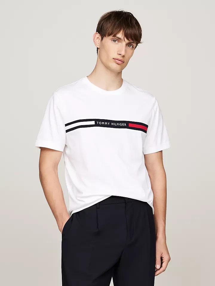 Áo Tommy Hilfiger Ribbed Inset Logo T-Shirt White MW36498 100