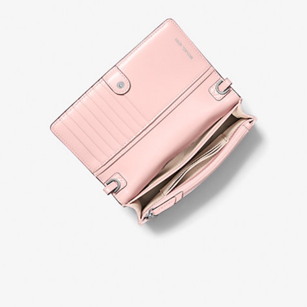 Túi Michael Kors Jet Set Small Signature Logo Print Woven Smartphone Crossbody Bag Smokey Rose 32S5SJ6C1C