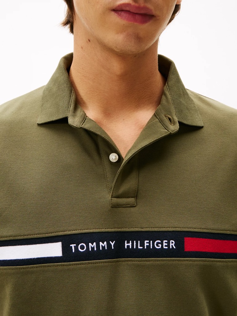 Áo Polo Tommy Hilfiger Regular Fit Embroidered Stripe Logo Army Green XM04382 253