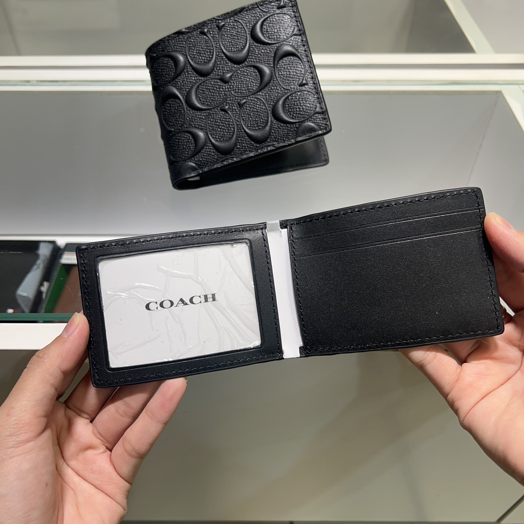 Ví Coach Compact ID Wallet In Signature Crossgrain Leather Black F75371