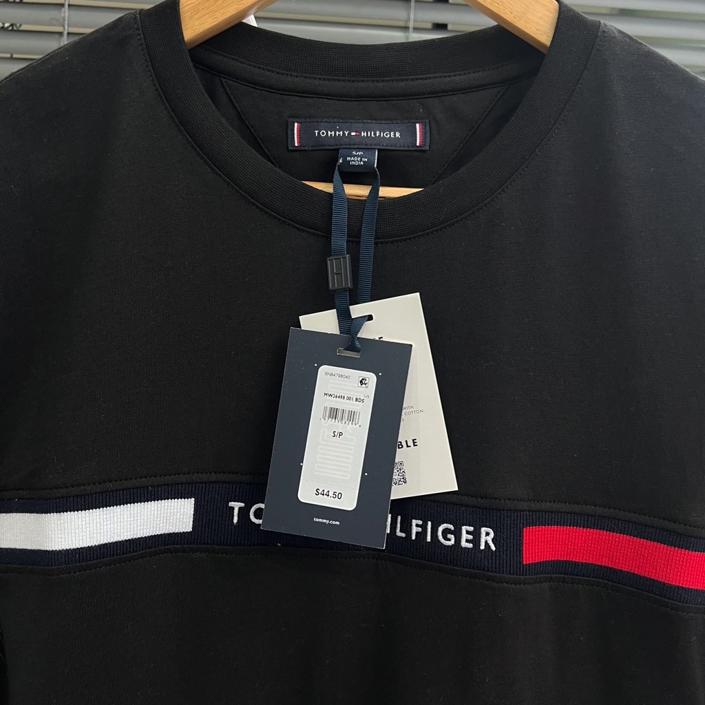Áo Tommy Hilfiger Ribbed Inset Logo T-Shirt Black MW36498 001