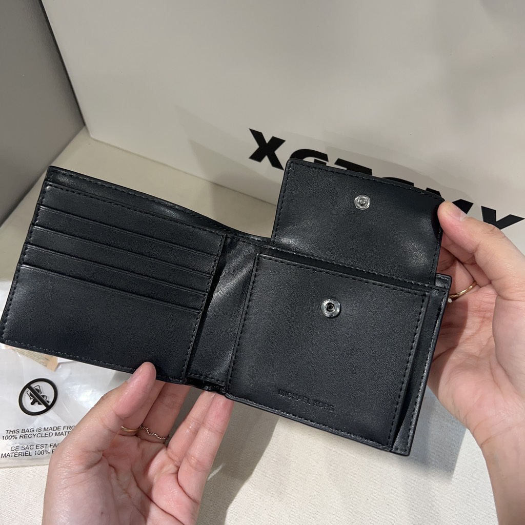 Ví Michael Kors Cooper Pebbled Leather Billfold Wallet With Coin Pouch Black 36T4LCOF3L