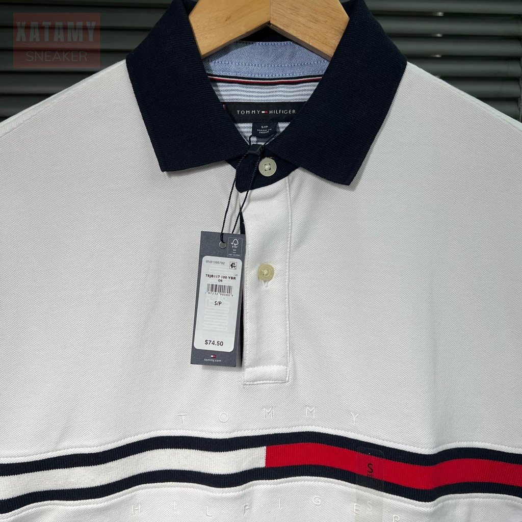 Áo Polo Tommy Hilfiger Regular Fit Embroidered Stripe Logo White 78JB117 100