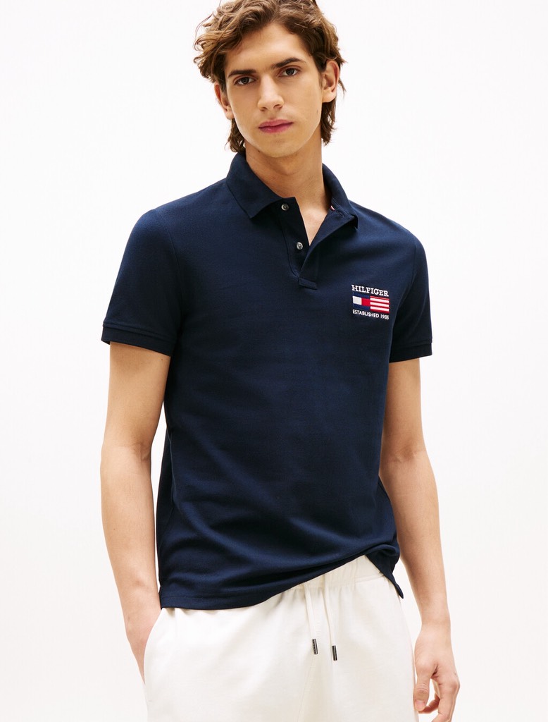 Áo Polo Tommy Hilfiger Regular Fit Embroidered Flag Pique Navy MW39836 400
