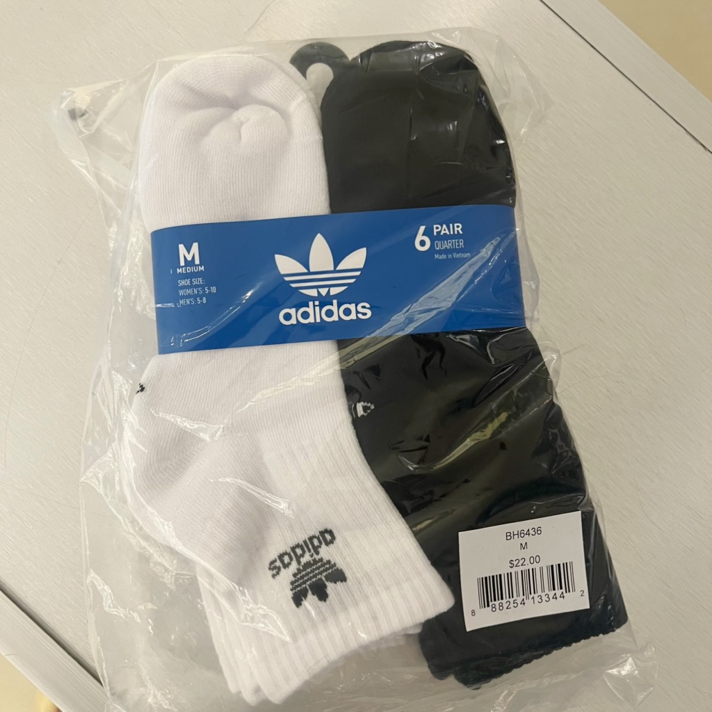 Vớ adidas Trefoil Quarter Socks 6 Pair Black White BH6436