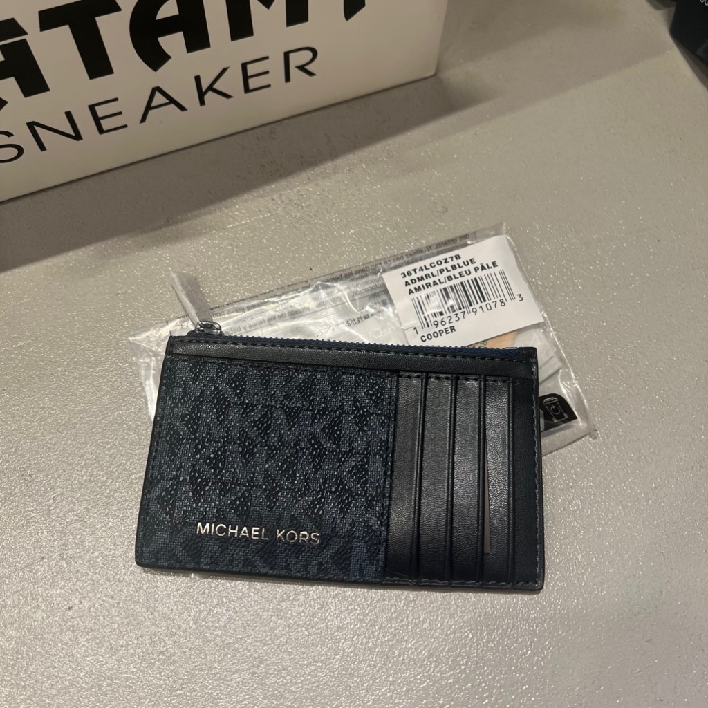 Ví Michael Kors Cooper Slim Signature Logo Zip Wallet Black Navy 36T4LCOZ7B