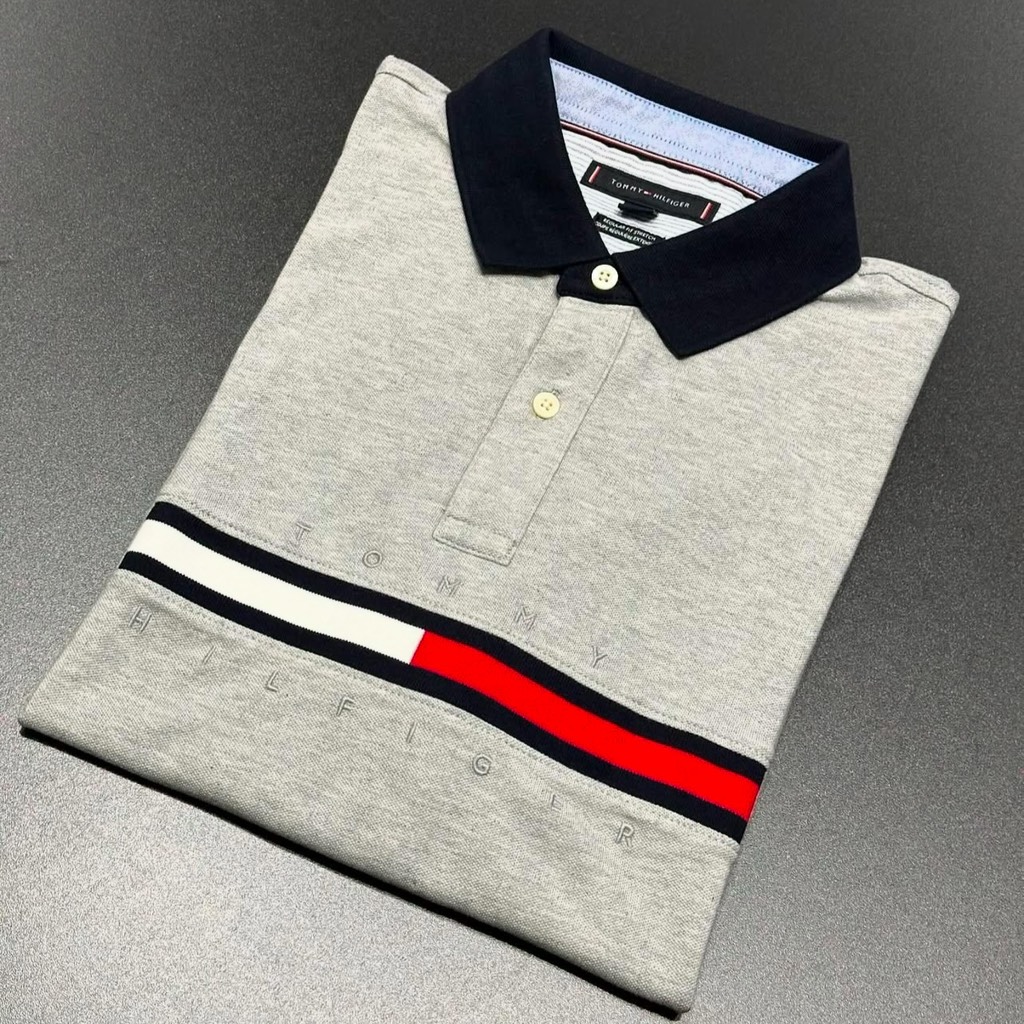 Áo Polo Tommy Hilfiger Regular Fit Embroidered Stripe Logo Grey 78JB117 030