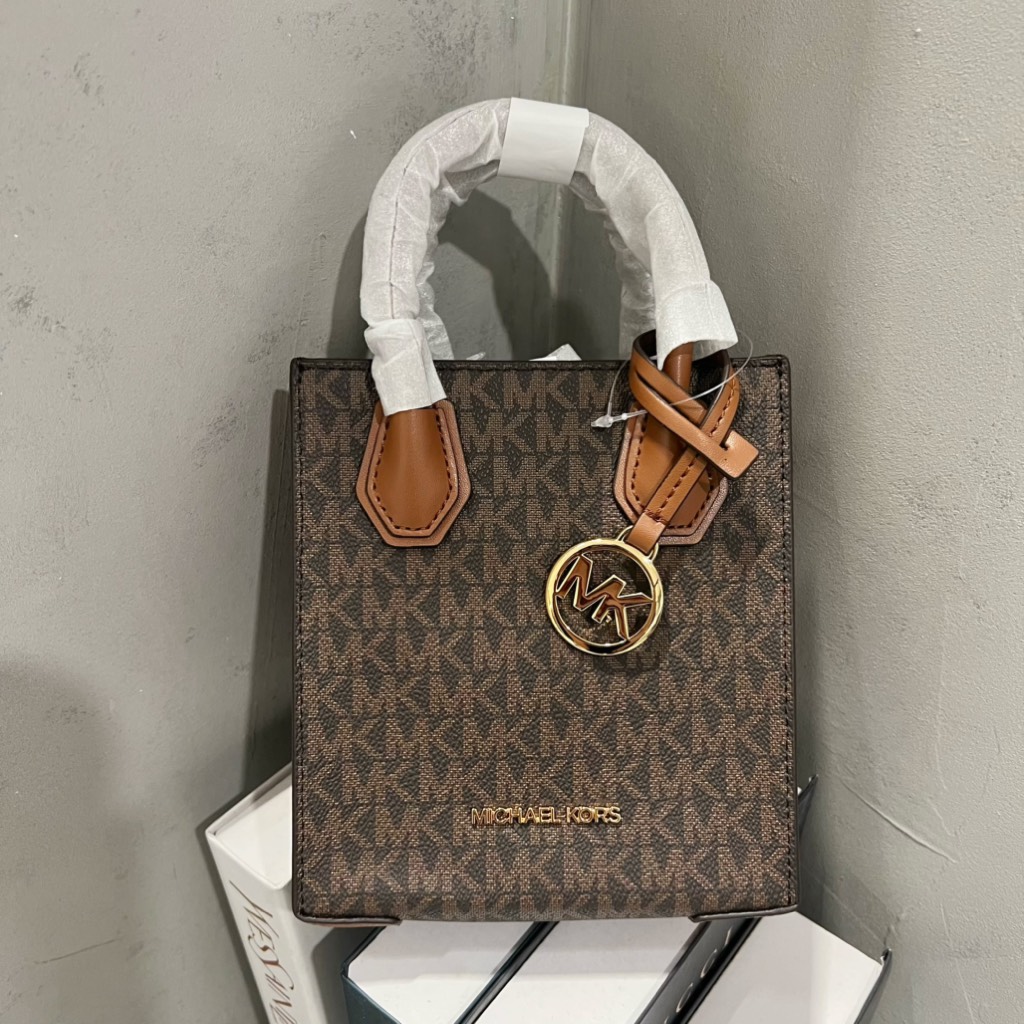 Túi Michael Kors Mercer Extra-Small Logo and Leather Brown 35T1GM9C0I