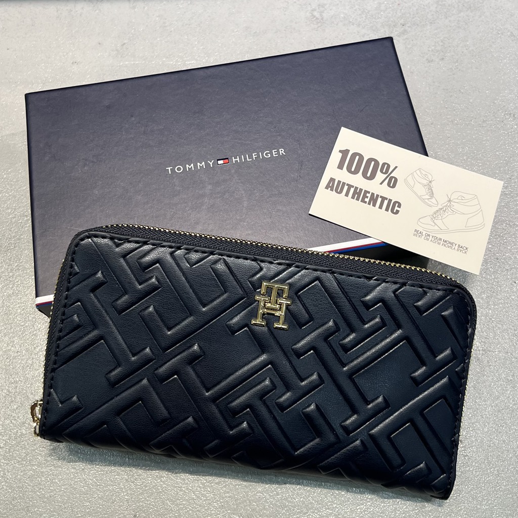 Ví Tommy Hilfiger Iconic Large Zip Wallet Mono Space Blue AW15272 400