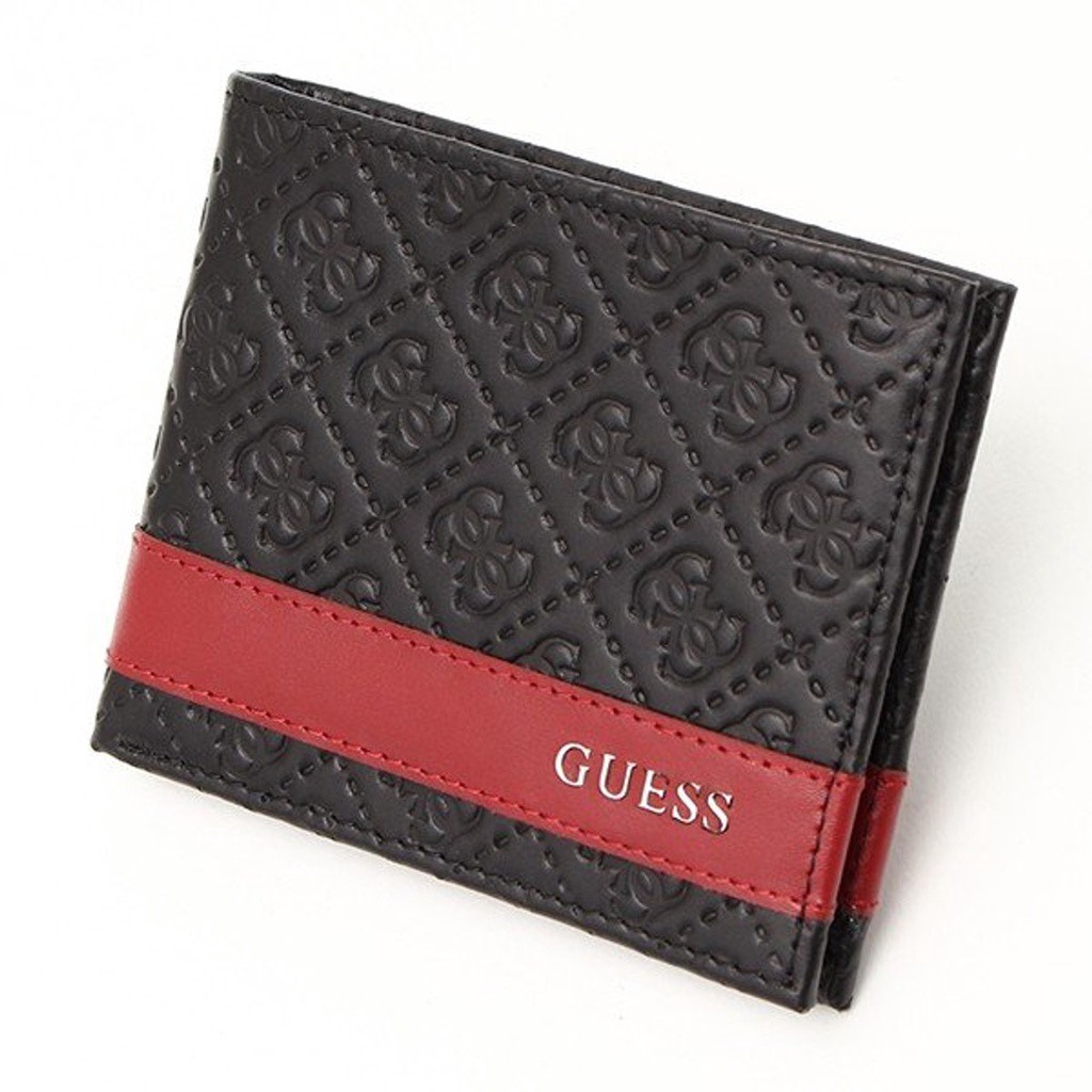 Ví GUESS Men's Leather Bifold With Fashion Details Black Red 31GU13X008 016