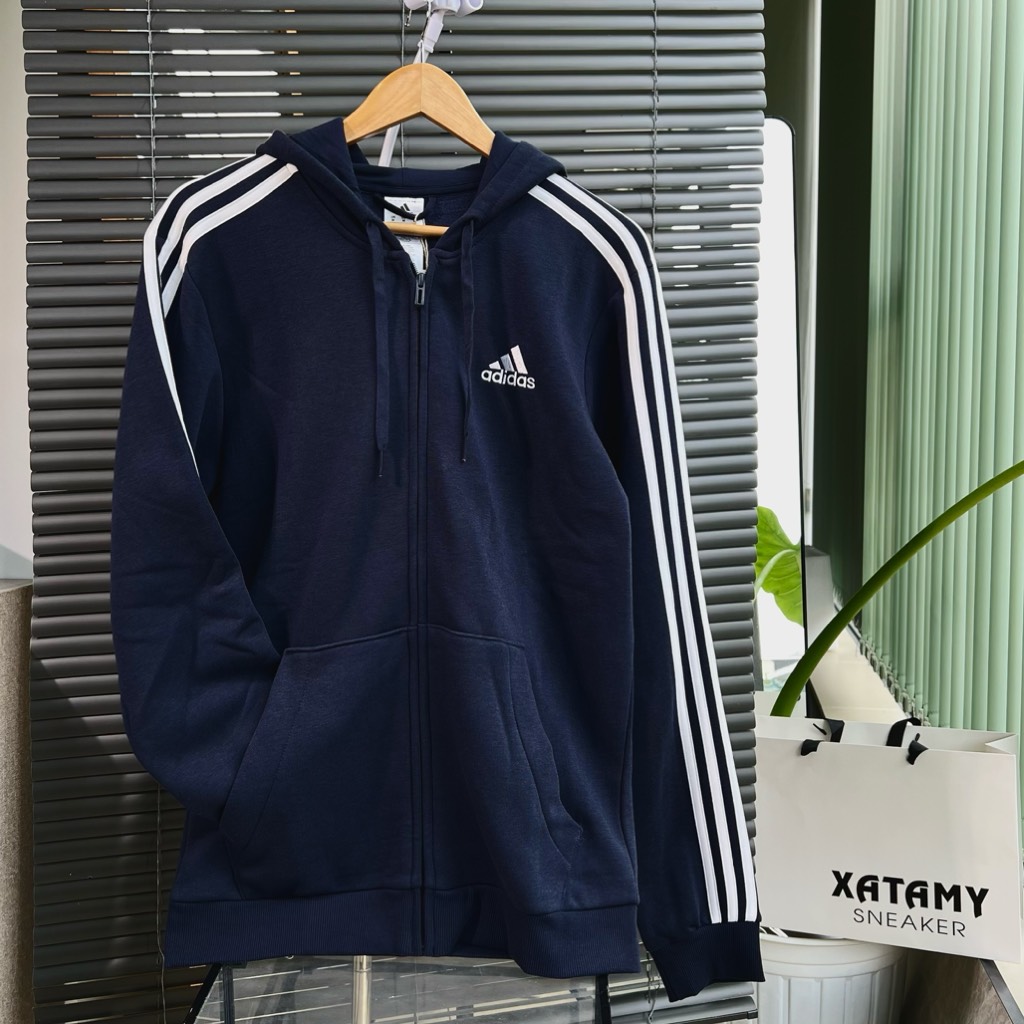 Áo adidas Nam Essentials Fleece 3-STRIPES Full-Zip Hoodie Navy GK9053