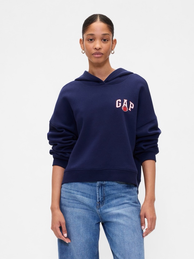 Áo GAP Relaxed Cropped Wedge Graphic Hoodie Navy 831837 00 1