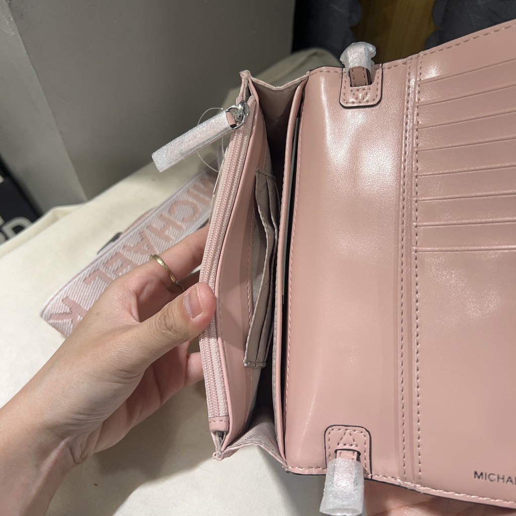 Túi Michael Kors Jet Set Small Signature Logo Print Woven Smartphone Crossbody Bag Smokey Rose 32S5SJ6C1C