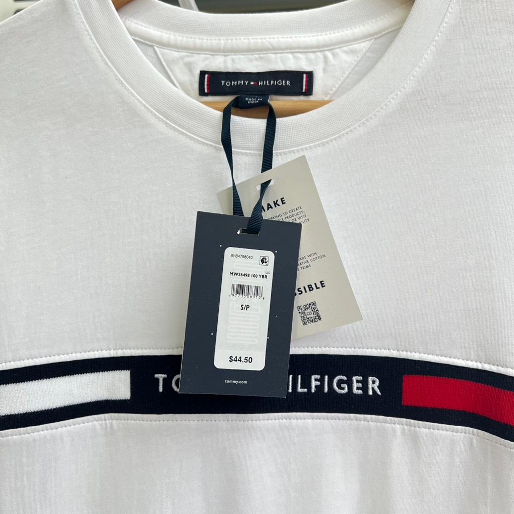 Áo Tommy Hilfiger Ribbed Inset Logo T-Shirt White MW36498 100
