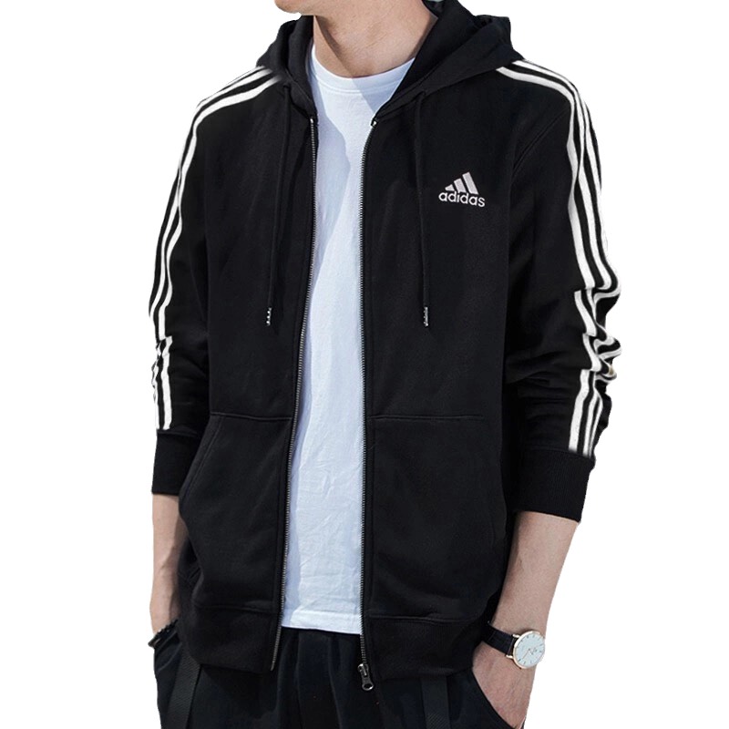 Áo Khoác adidas Men's Essentials French Terry 3-Stripes Full-Zip Hoodie Black GK9032