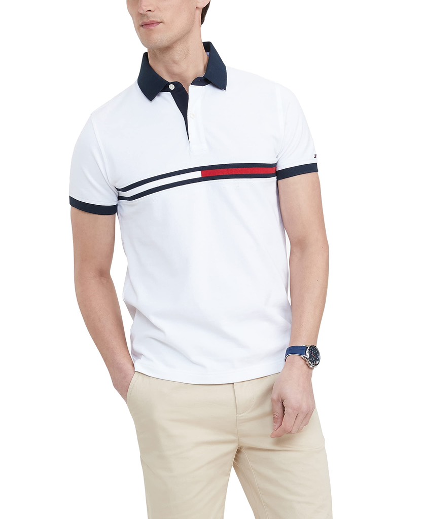 Áo Polo Tommy Hilfiger Regular Fit Embroidered Stripe Logo White 78JB117 100