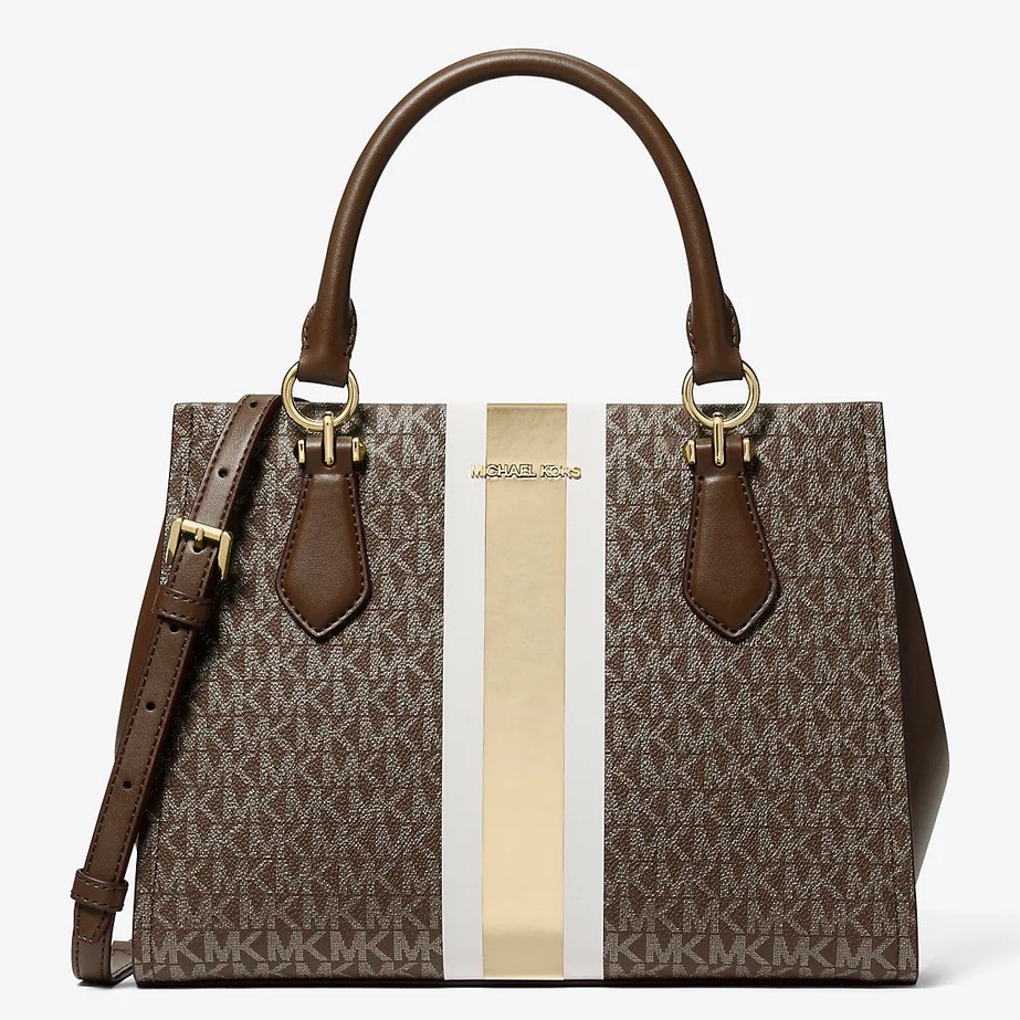 Túi Michael Kors Marilyn Medium Signature Logo Stripe Satchel Brown 35F5G6AS6V
