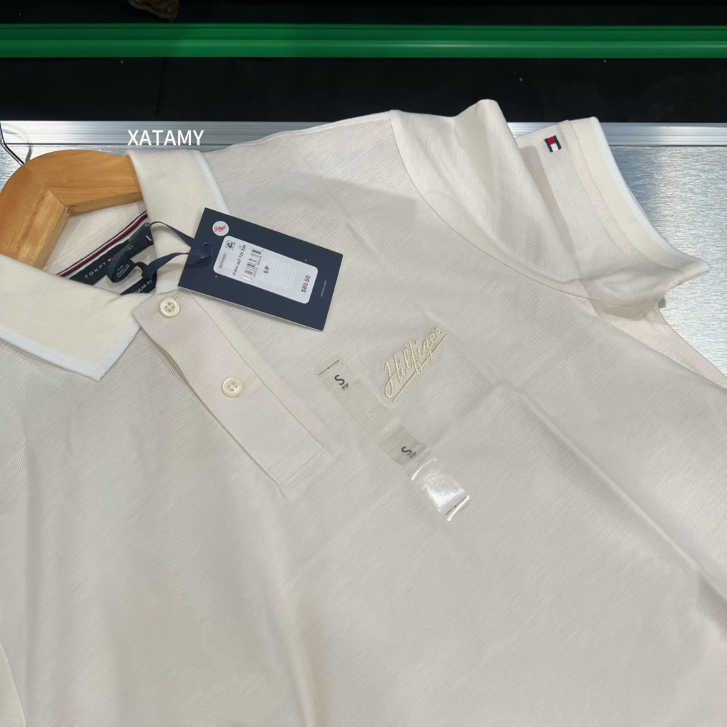 Áo Polo Tommy Hilfiger Regular Fit Script Logo Twill Ivory Petal MW41607 720