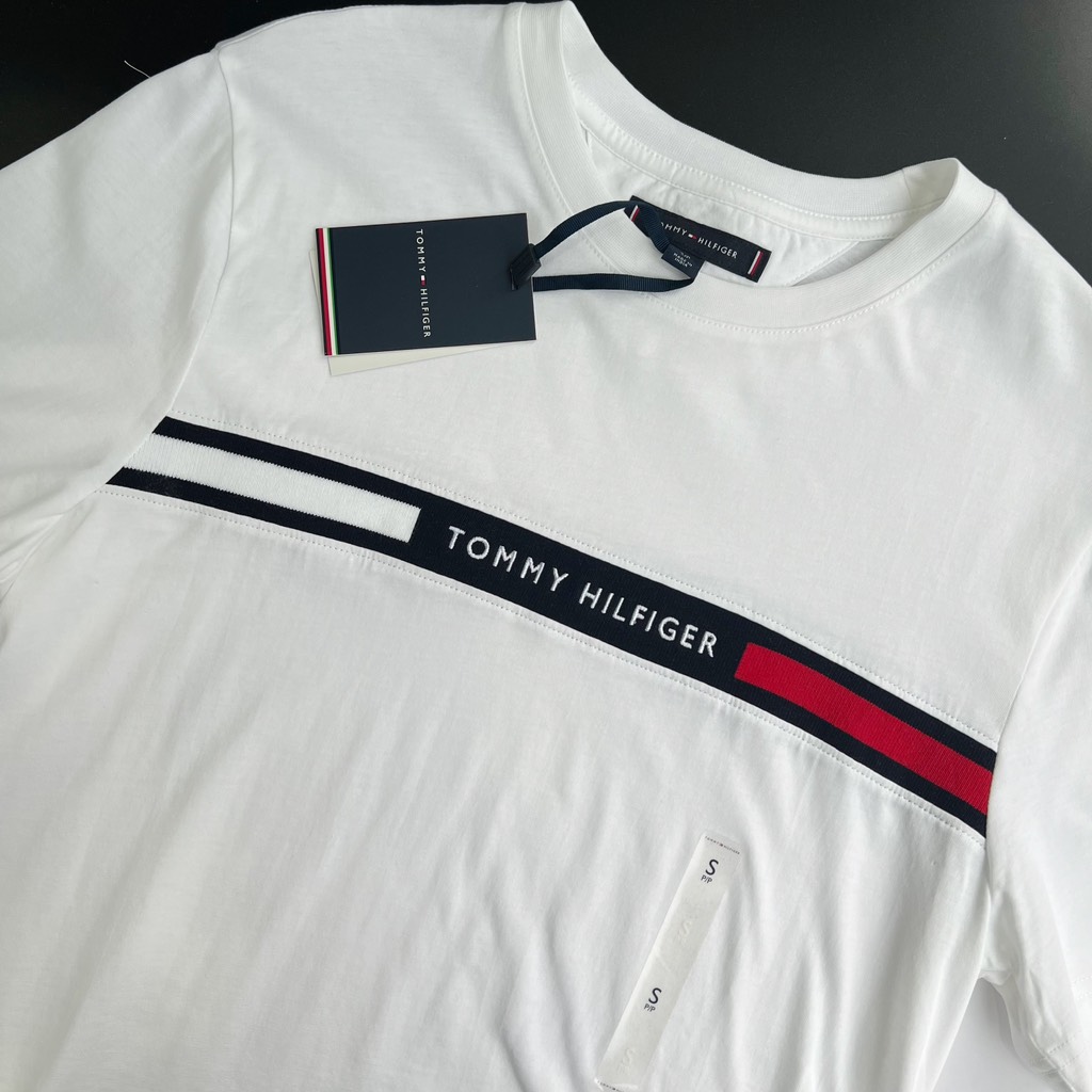 Áo Tommy Hilfiger Ribbed Inset Logo T-Shirt White MW36498 100