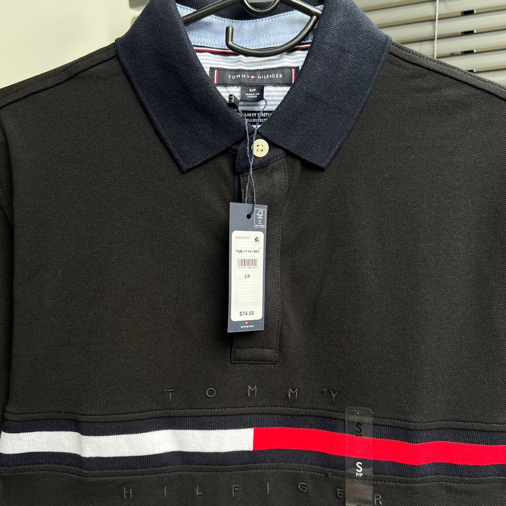 Áo Polo Tommy Hilfiger Regular Fit Embroidered Stripe Logo Black 78JB117 001