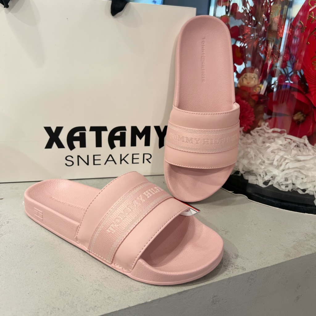 Dép Tommy Hilfiger Webbed Logo Pool  Foggy Pink FW08529 650