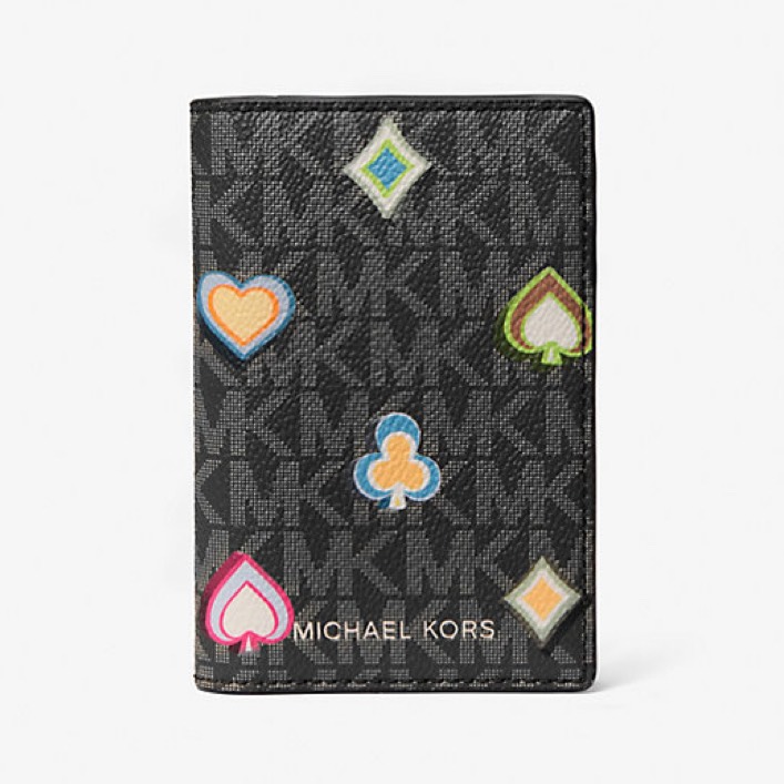 Ví Michael Kors Cooper Printed Signature Logo Folding Card Case Black Gift Box 36F5LCOD1U