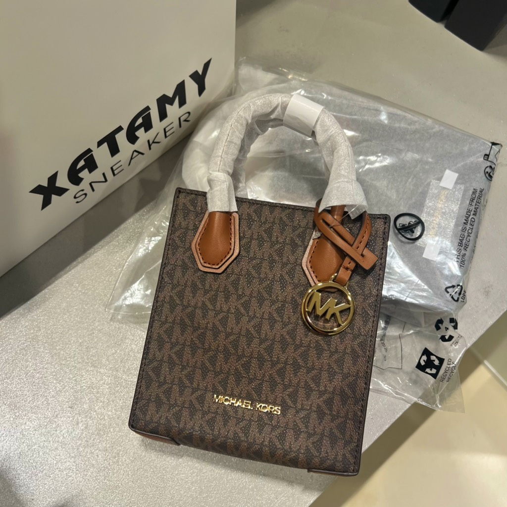 Túi Michael Kors Mercer Extra-Small Logo and Leather Brown 35T1GM9C0I