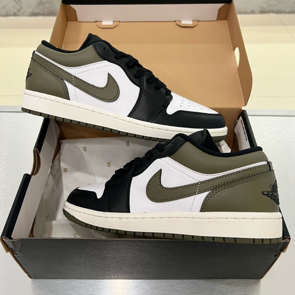 Jordan 1 Low Black Medium Olive 553558 092