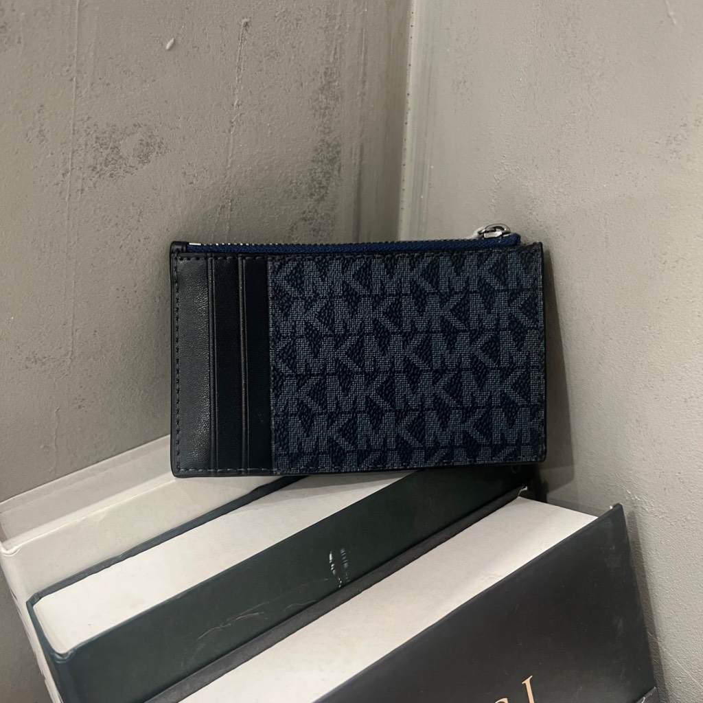 Ví Michael Kors Cooper Slim Signature Logo Zip Wallet Black Navy 36T4LCOZ7B