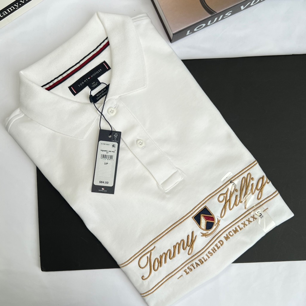 Áo Polo Tommy Hilfiger Regular Fit TH Script Interlock White 78JA894 100