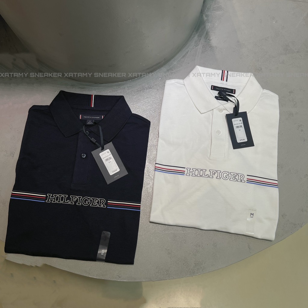 Áo Polo Tommy Hilfiger Regular Fit Monotype Chest Stripe White MW34769 100