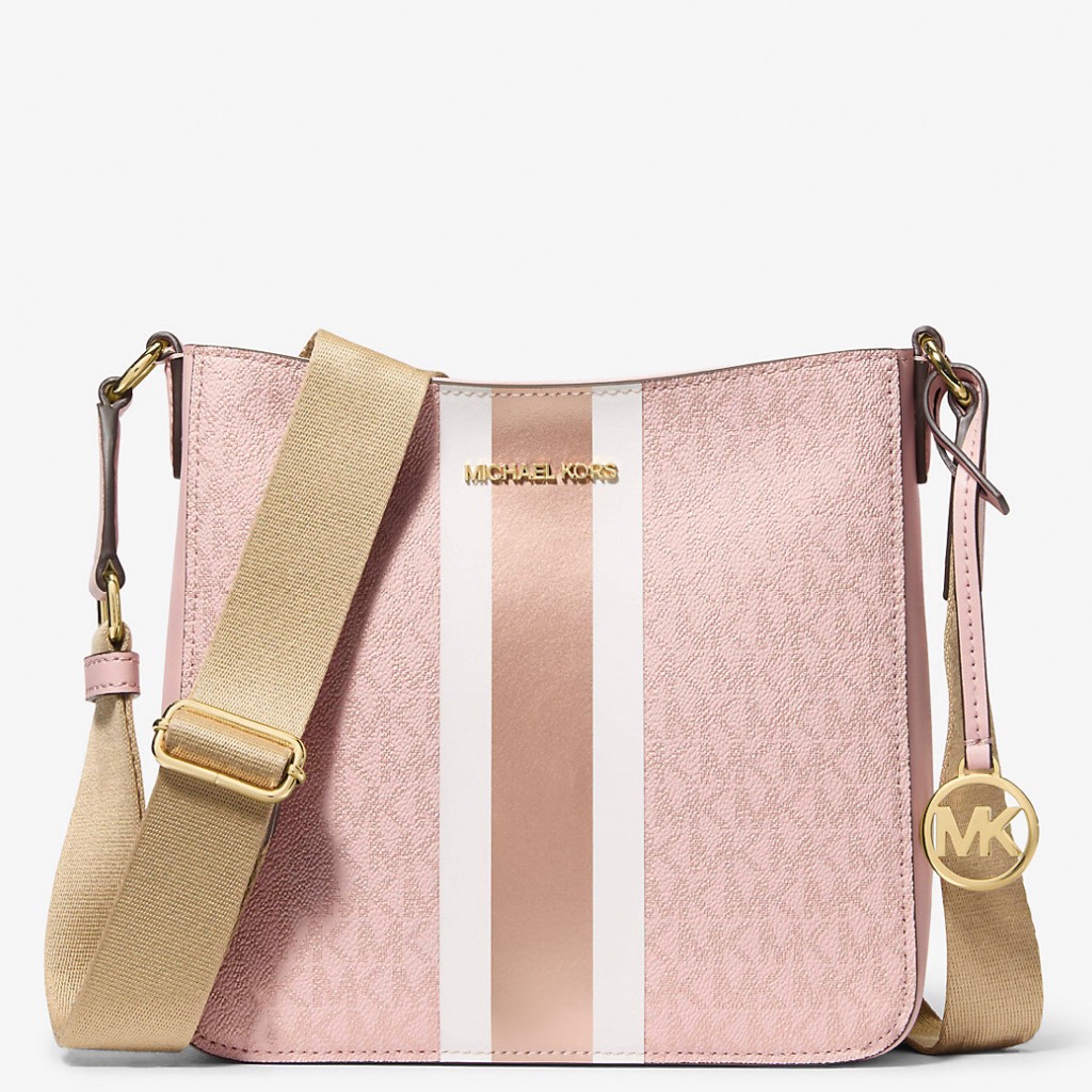Túi Michael Kors Jet Set Small Signature Logo Stripe Crossbody Bag Rose Poudre 35F5GTVC5K