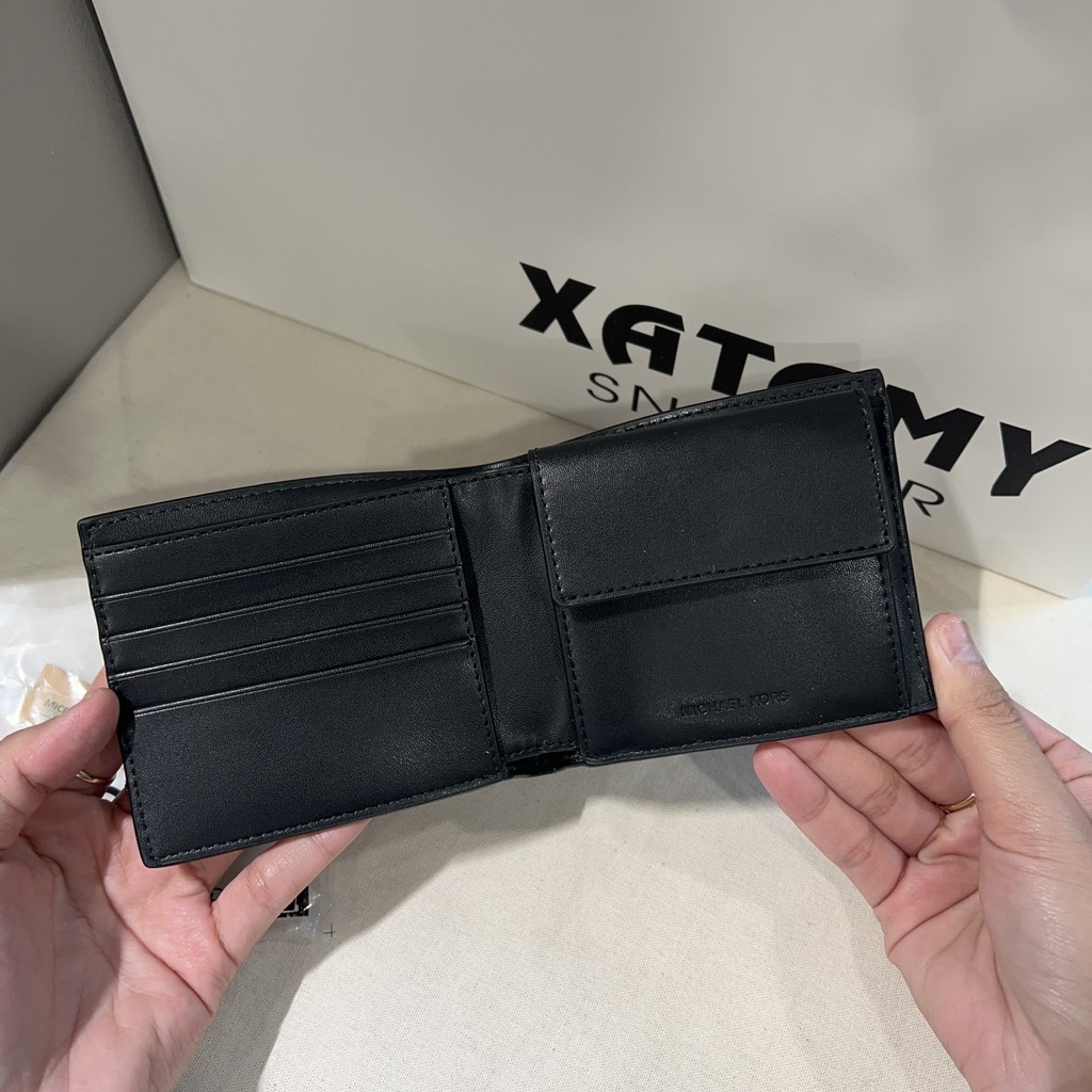 Ví Michael Kors Cooper Pebbled Leather Billfold Wallet With Coin Pouch Black 36T4LCOF3L