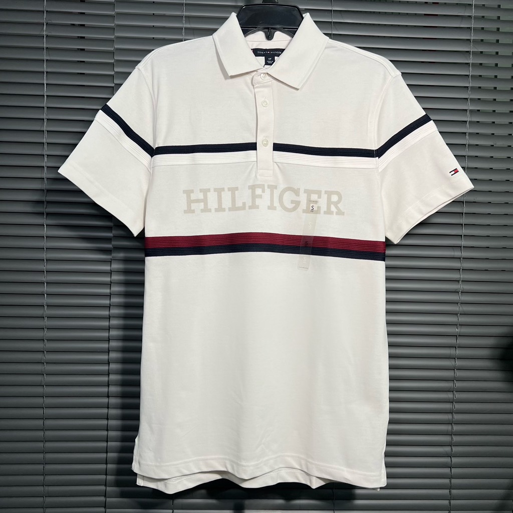 Áo Polo Tommy Hilfiger Regular Fit Global Stripe Monotype Weathered White 78JA885 100