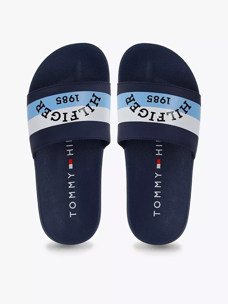 Dép Tommy Hilfiger Stripe Logo Navy Breezy Blue TZ001589 492