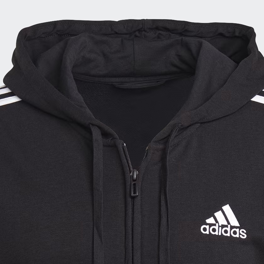 Áo Khoác adidas Men's Essentials French Terry 3-Stripes Full-Zip Hoodie Black GK9032