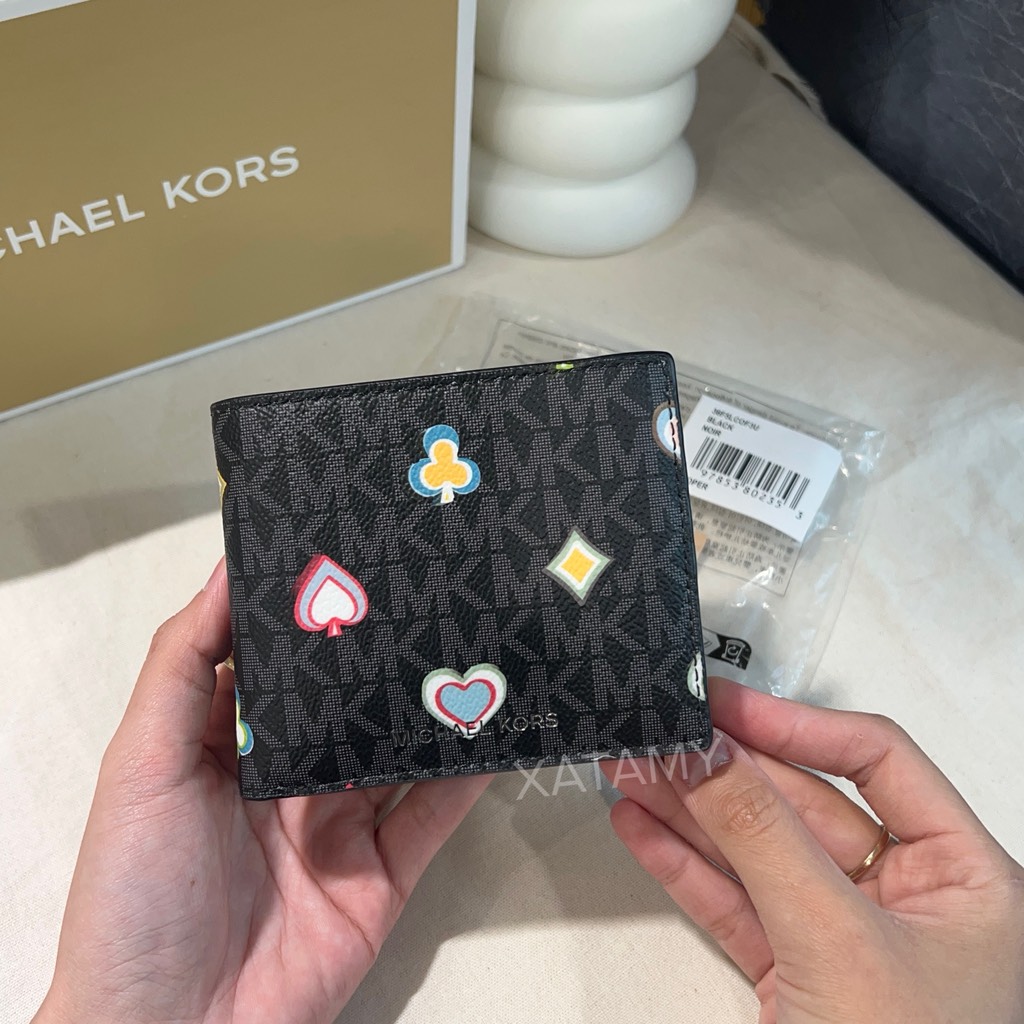 Ví Michael Kors Cooper Printed Signature Logo Billfold Wallet Black Gift Box 36F5LCOF3U