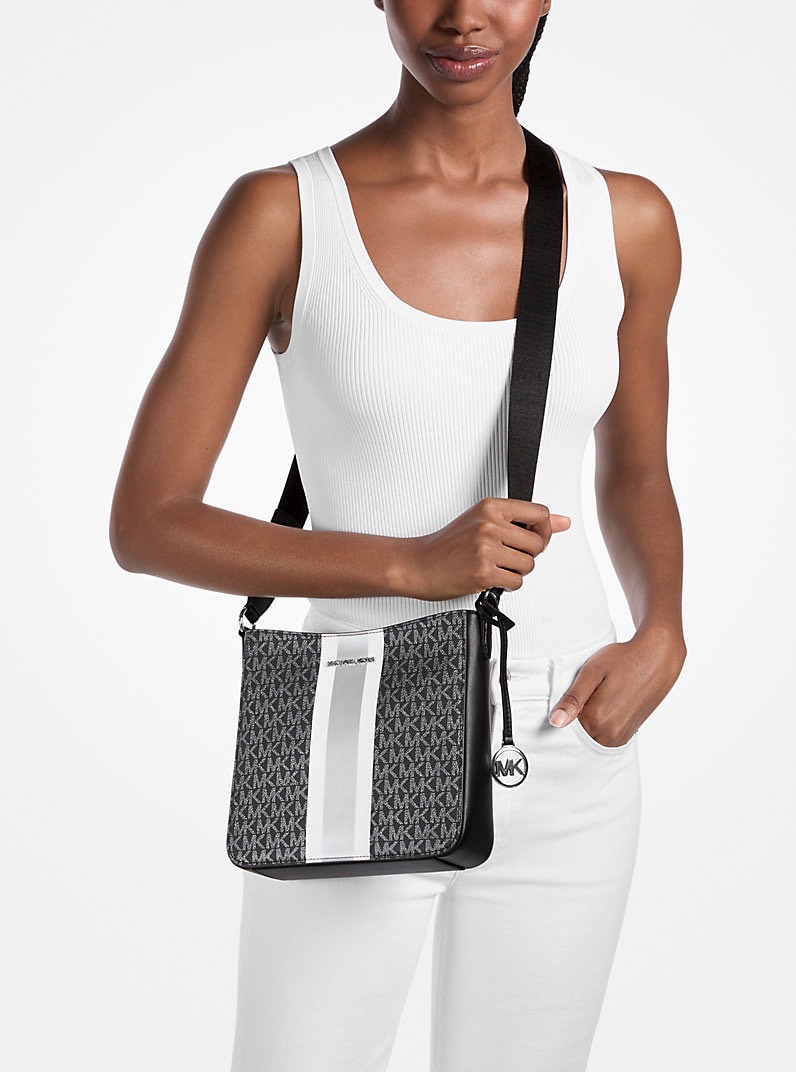 Túi Michael Kors Jet Set Small Signature Logo Stripe Crossbody Bag Black 35F5STVC5K