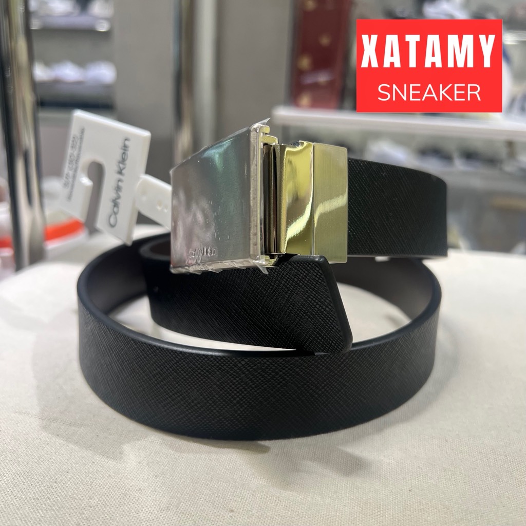 Thắt Lưng Nam Calvin Klein Leather Reversible Dress Belt with Plaque Buckle Black 11CK010007 014