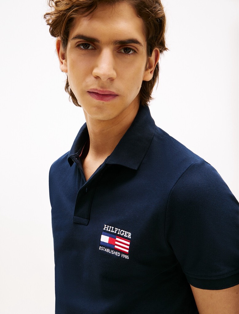 Áo Polo Tommy Hilfiger Regular Fit Embroidered Flag Pique Navy MW39836 400