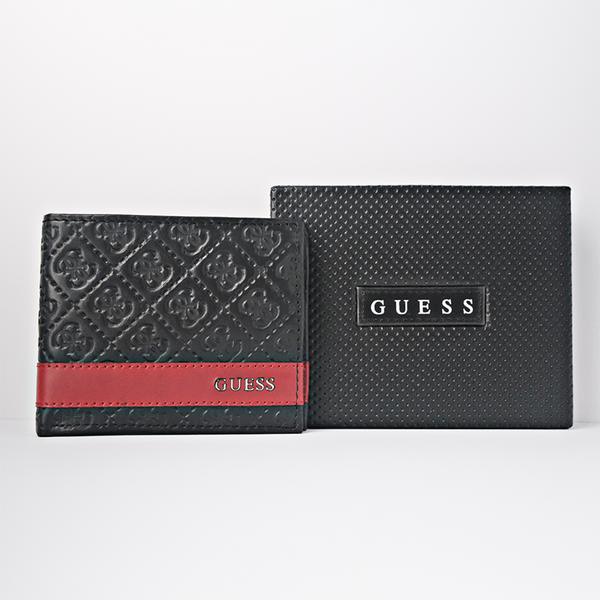 Ví GUESS Men's Leather Bifold With Fashion Details Black Red 31GU13X008 016