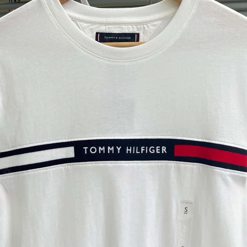 Áo Tommy Hilfiger Ribbed Inset Logo T-Shirt White MW36498 100