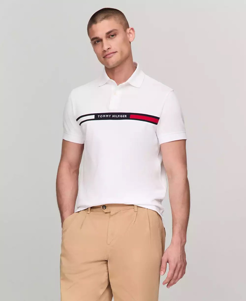 Áo Polo Tommy Regular Fit Embroidered Stripe White MW38130 100